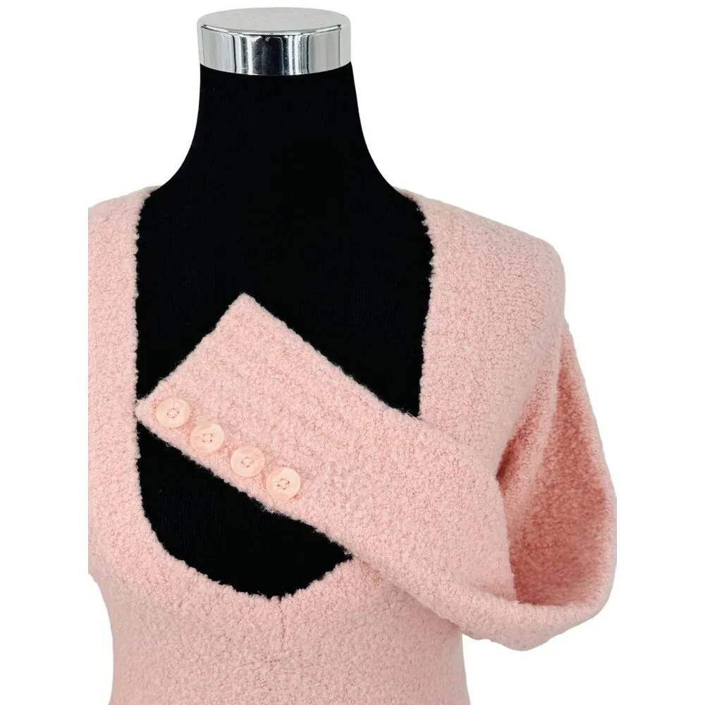 VTG Victoria’s Secret Blush Pink Textured V-Neck Sweater S | Coquette Balletcore - Picture 3 of 12